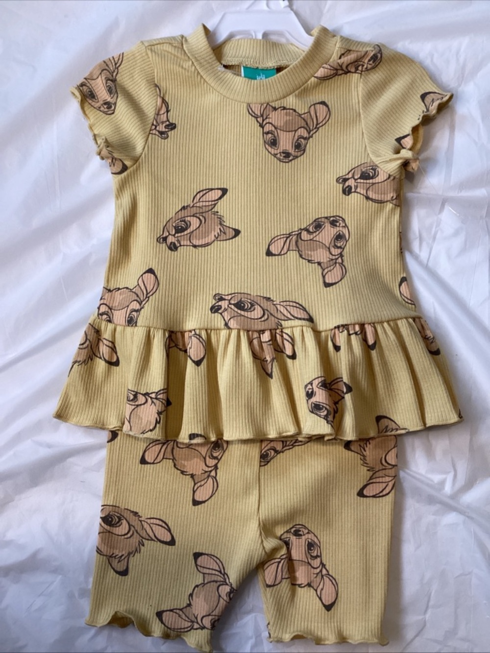 Disney Cream Yellow Bambi Ribbed Peplum Matching Set